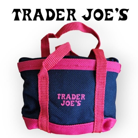 Trader Joe's Mini Canvas Tote Navy Red Compact & Reusable - Picture 1 of 6